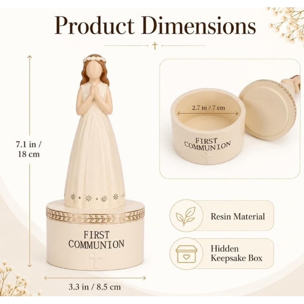 Unbranded First Communion Figurine Girls 7.1in Cream Praying Girl Keepsake Box